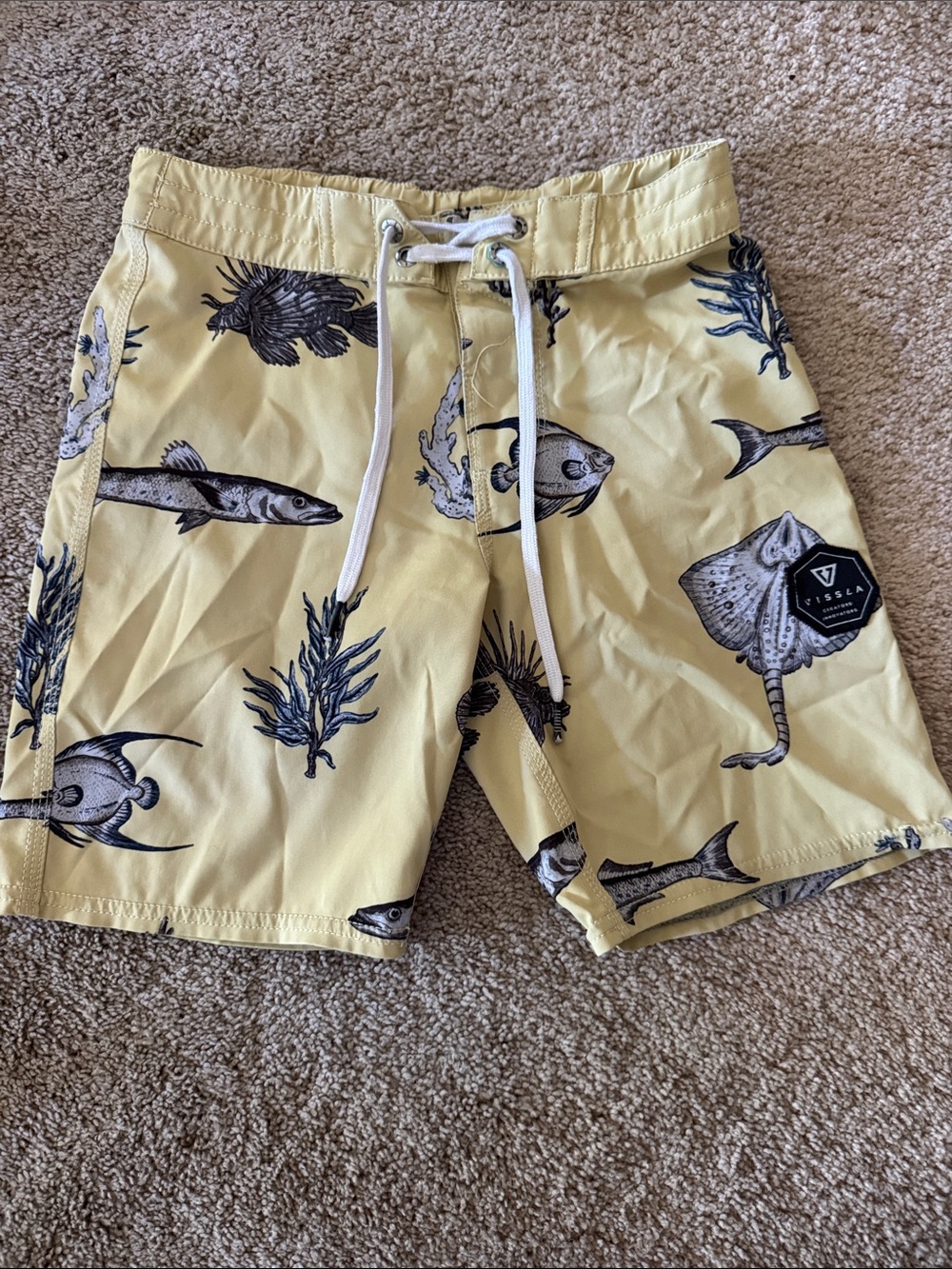 VISSLA Pale Yellow Fish & Sea Life Swim Shorts